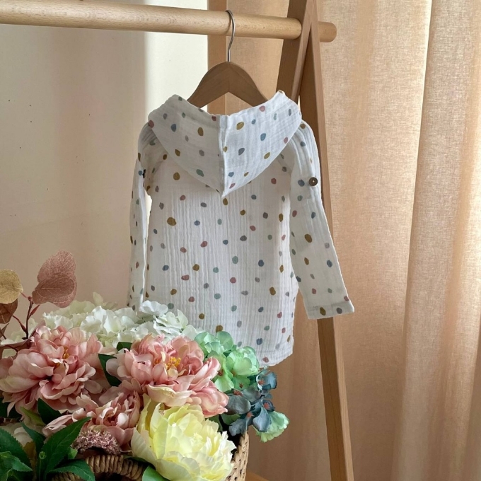 Bluza cu gluga din muselină pentru copii, Bulinute – bumbac 100% (3)